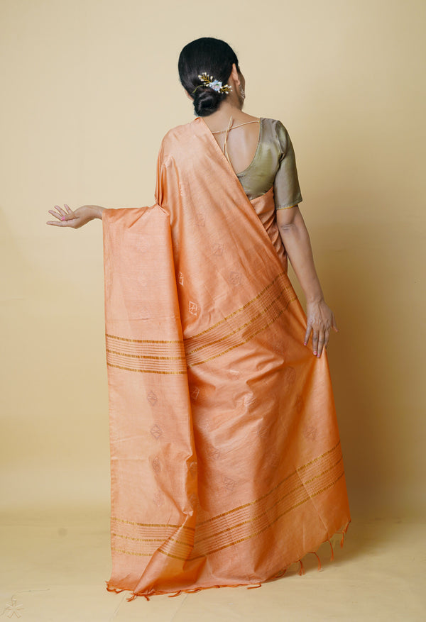 Peach Orange  Chanderi Sico Saree-UNM73197