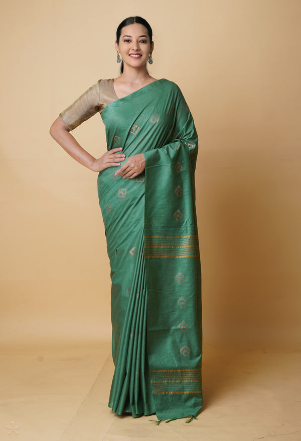 Green  Chanderi Sico Saree-UNM73198