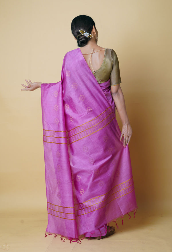 Pink  Chanderi Sico Saree-UNM73204