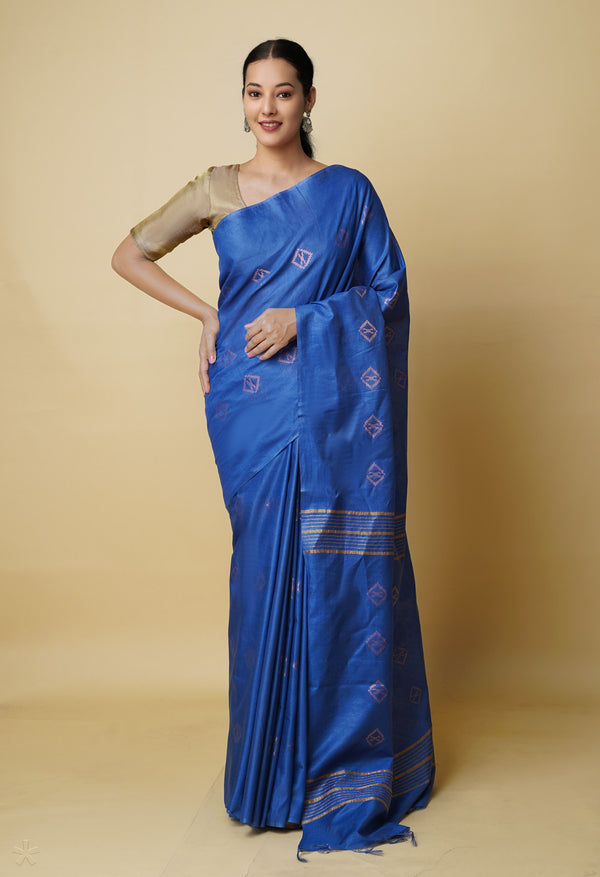 Blue  Chanderi Sico Saree-UNM73205