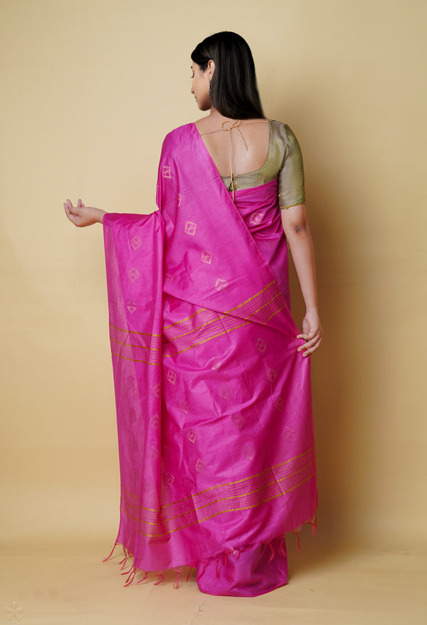 Pink  Chanderi Sico Saree-UNM73206