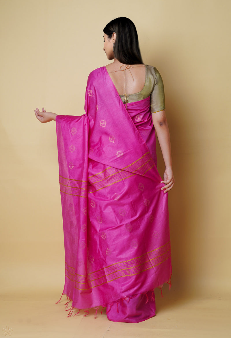 Pink  Chanderi Sico Saree-UNM73206