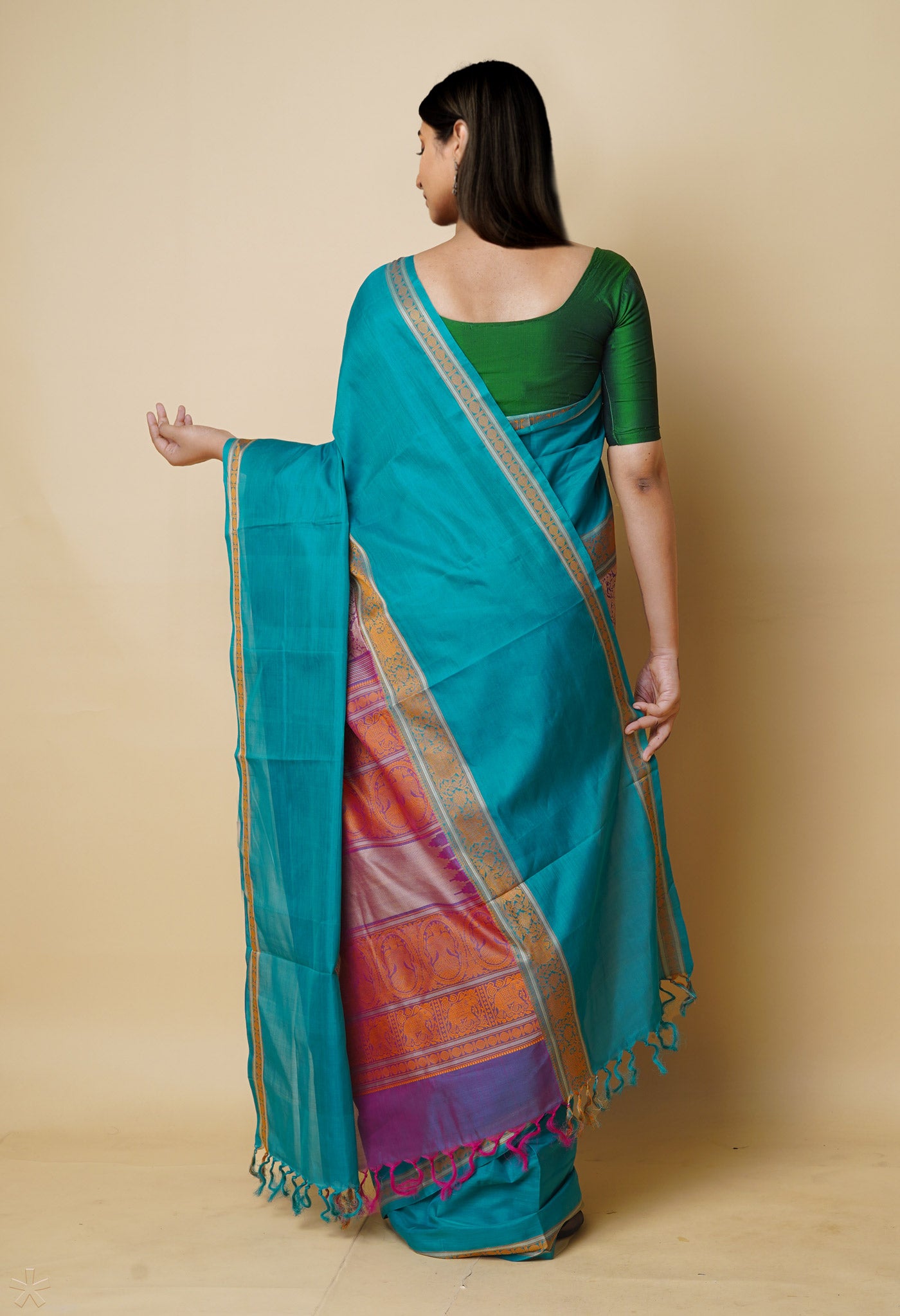 Peacock Green Pure Handloom Assam Cotton Silk Saree