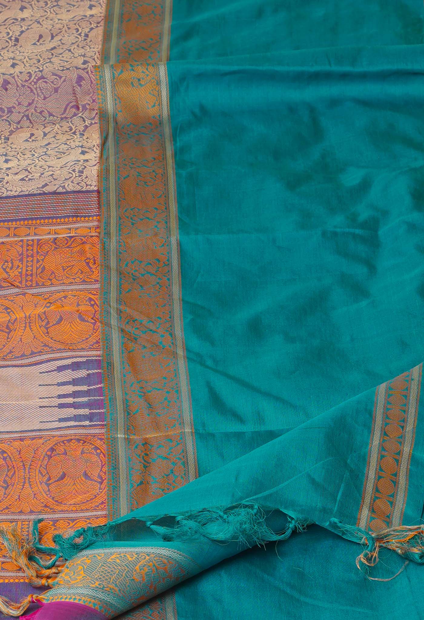 Peacock Green Pure Handloom Assam Cotton Silk Saree