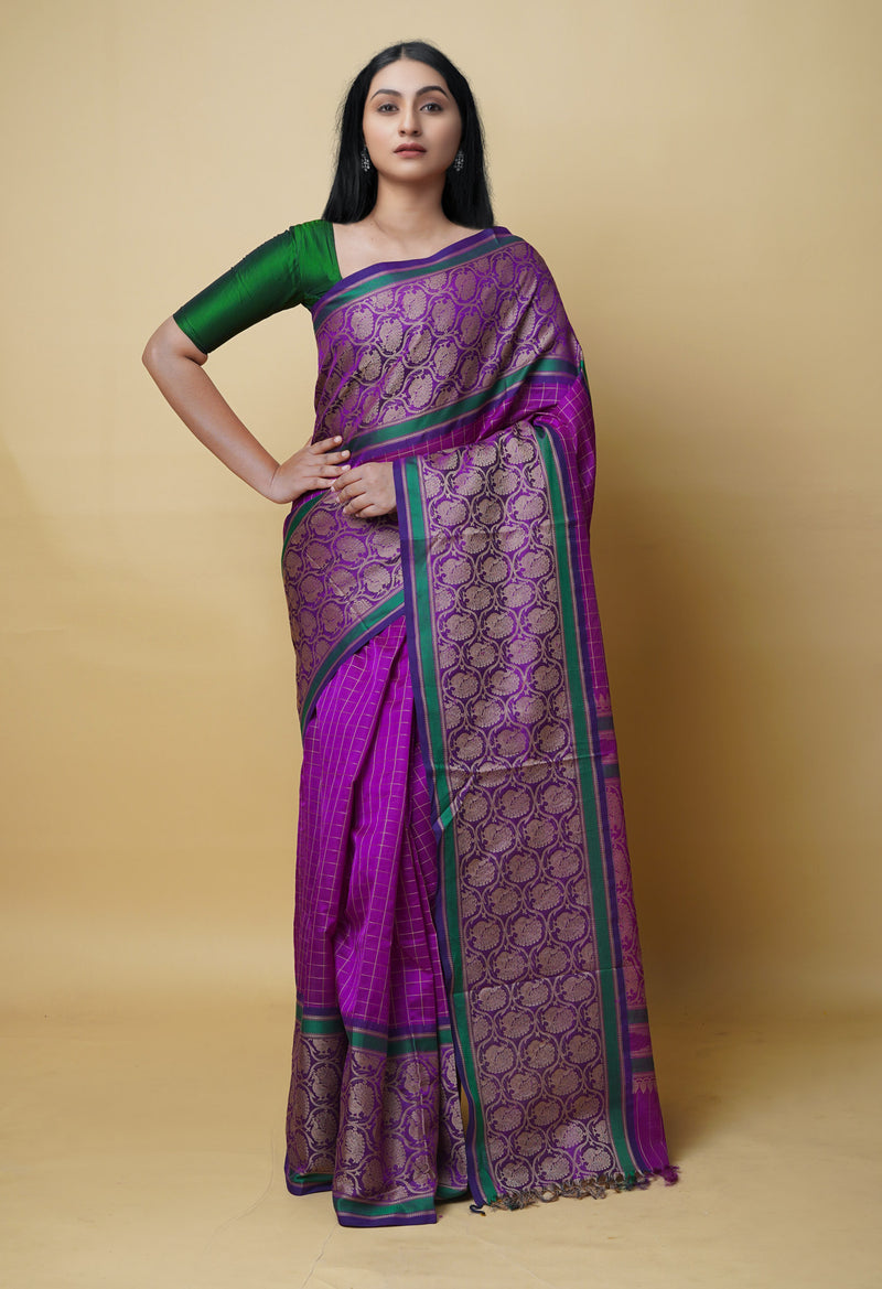 Purple Pure Handloom Assam Cotton Silk Saree-UNM73209
