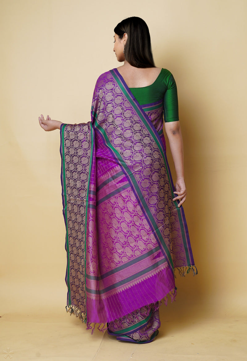 Purple Pure Handloom Assam Cotton Silk Saree-UNM73209