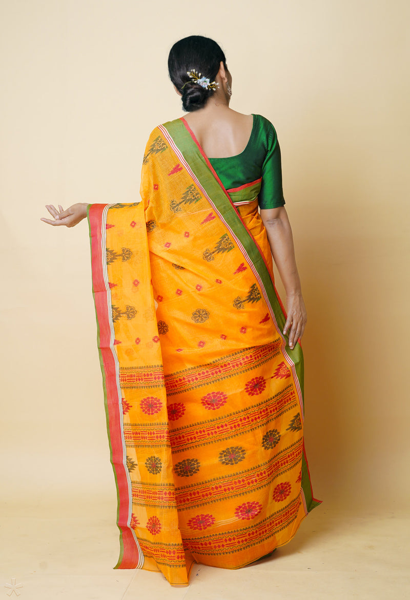 Orange Pure Handloom Superfine Bengal Cotton Saree-UNM73211