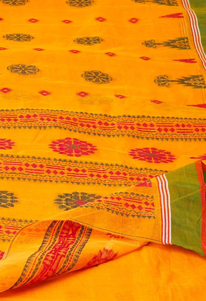 Orange Pure Handloom Superfine Bengal Cotton Saree-UNM73211