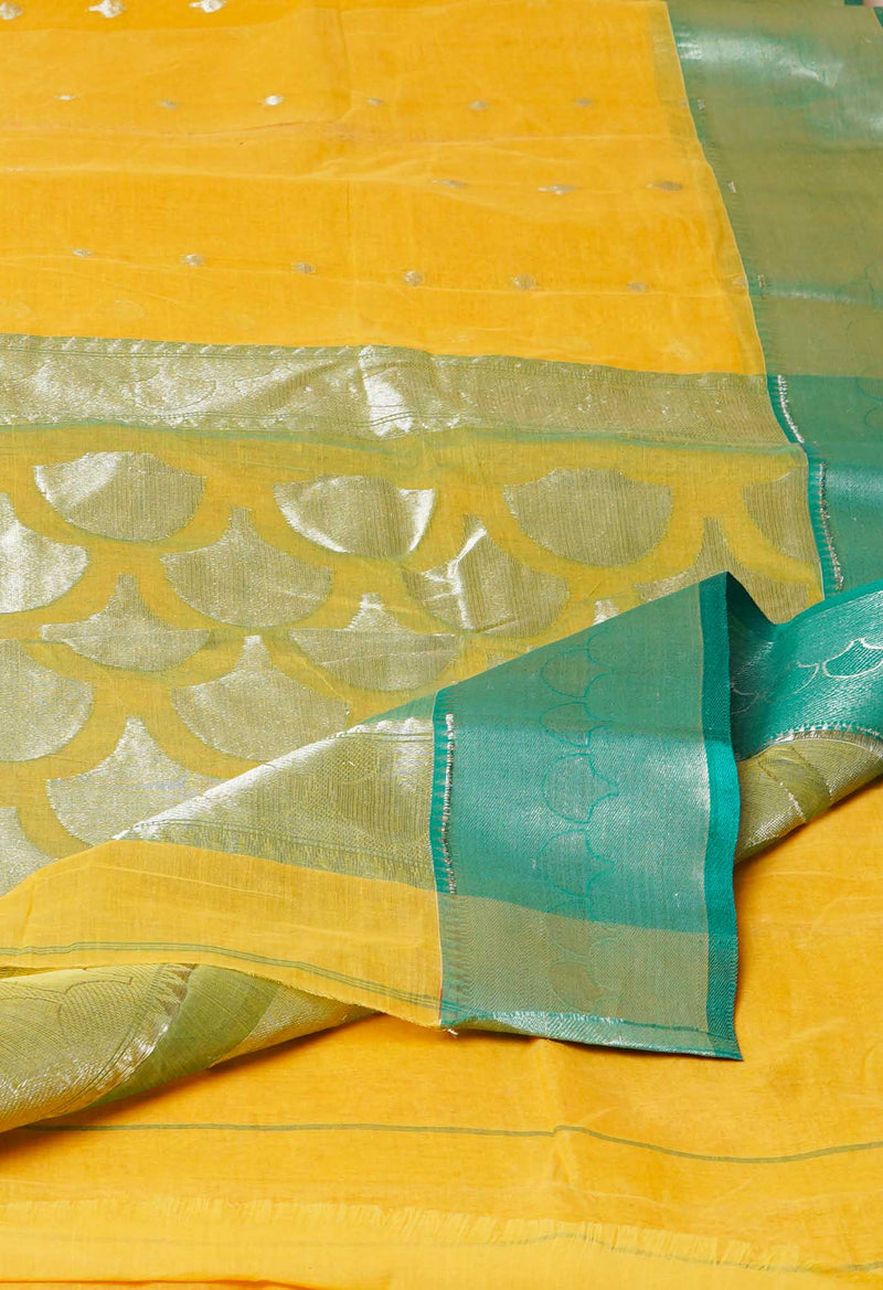 Yellow Pure Handloom Bengal Cotton Saree-UNM73212