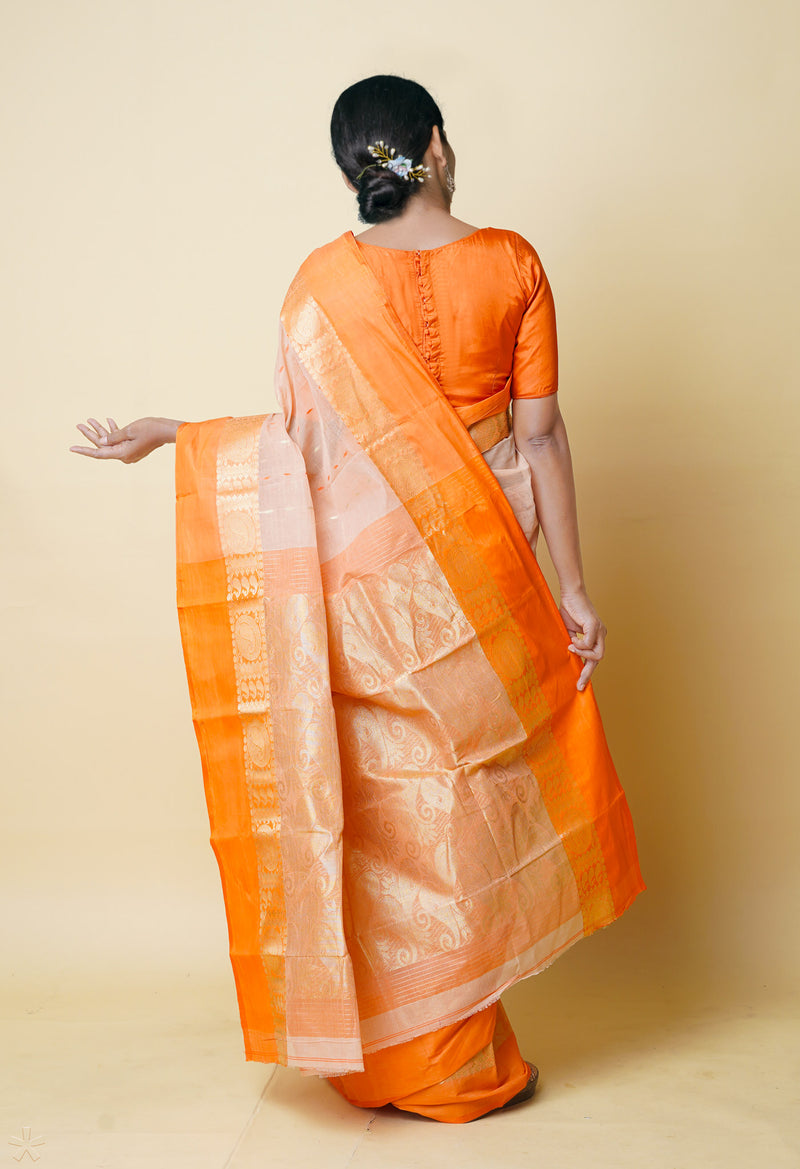 Peach Orange Pure Handloom Superfine Bengal Cotton Saree-UNM73213