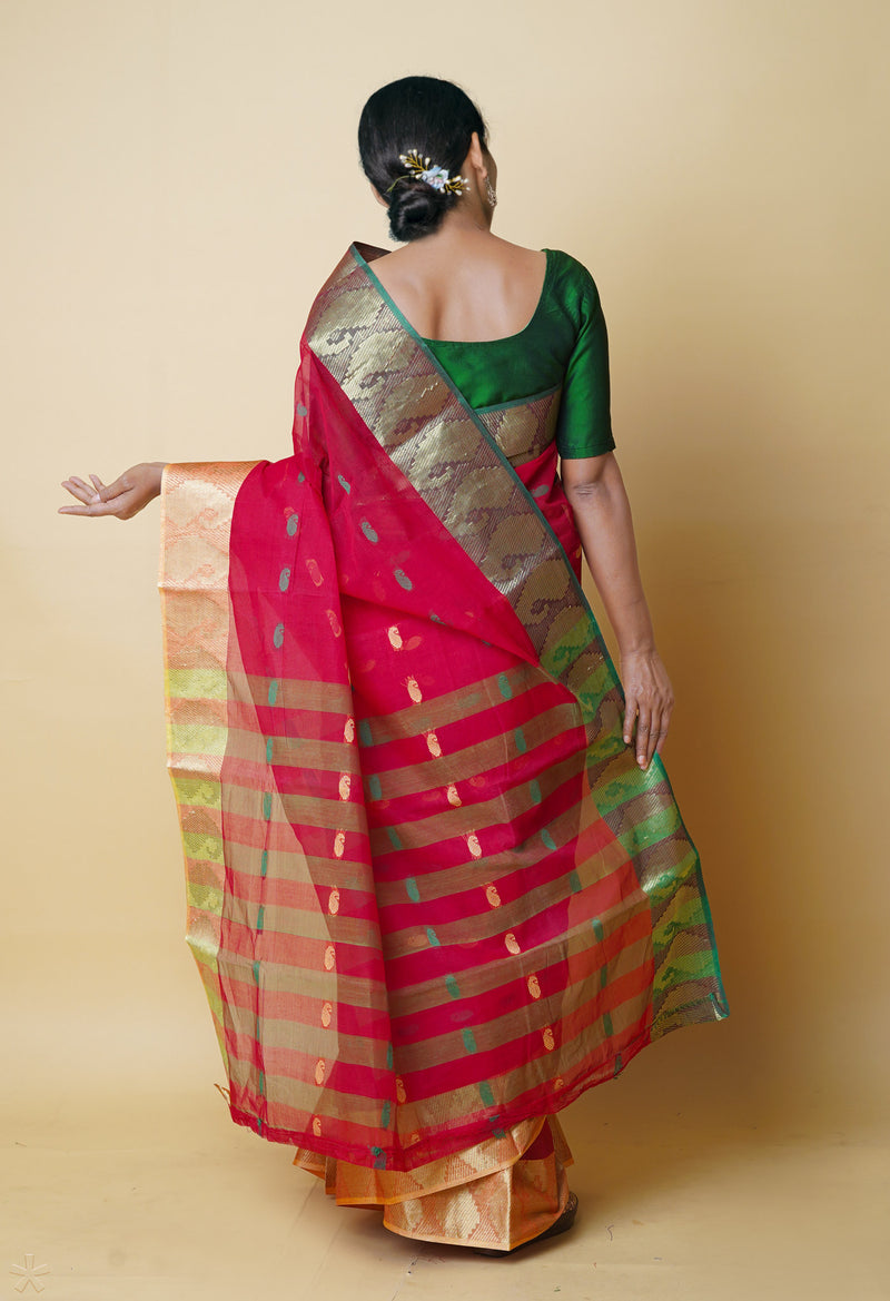 Red Pure Handloom Bengal Tant Cotton Saree-UNM73214