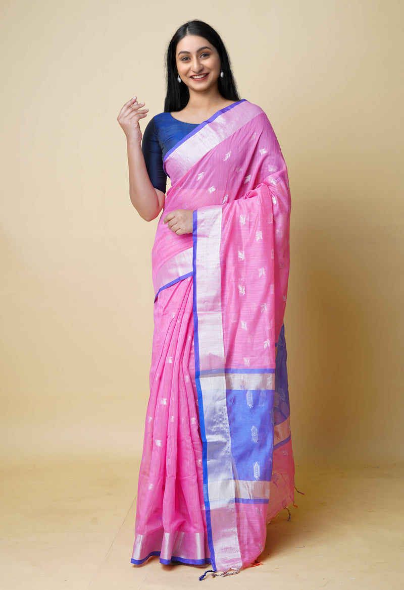 Pink  Bengal Linen Saree-UNM73216