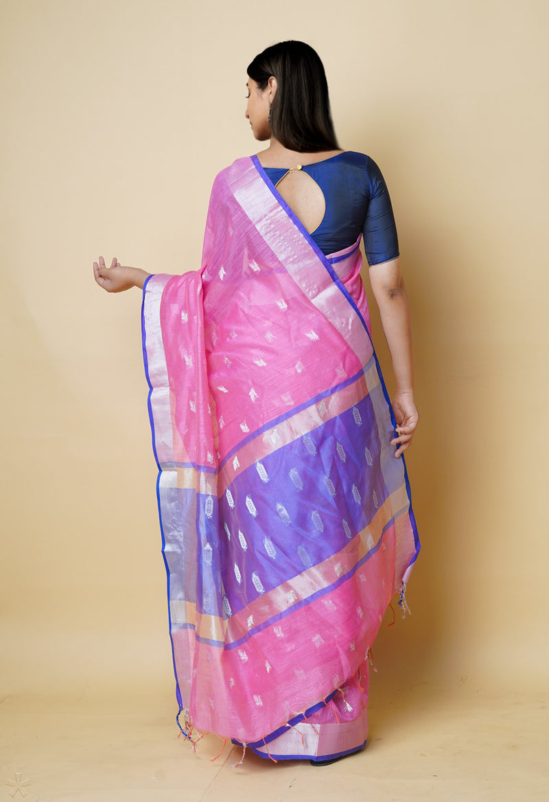 Pink  Bengal Linen Saree-UNM73216