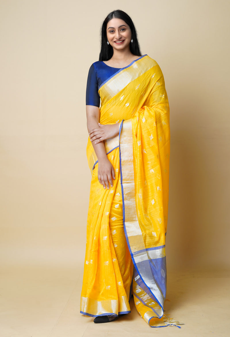 Yellow  Bengal Linen Saree-UNM73217