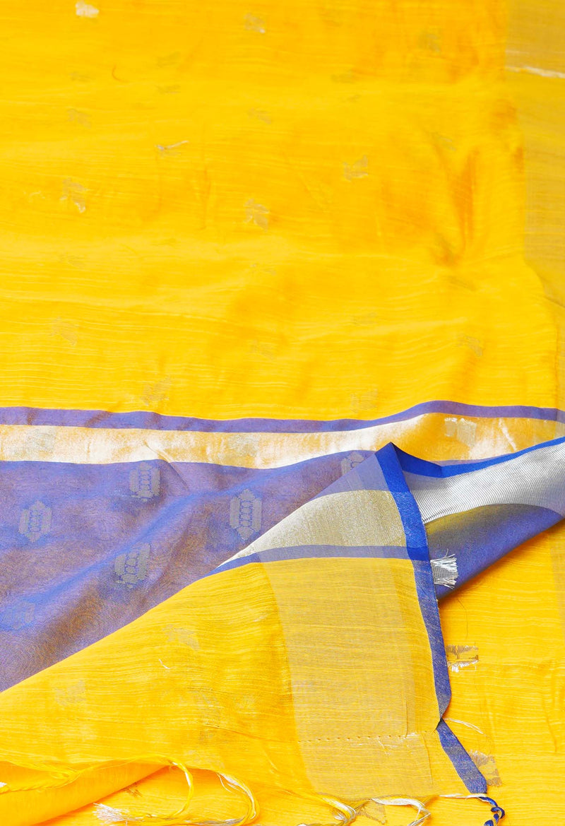 Yellow  Bengal Linen Saree-UNM73217