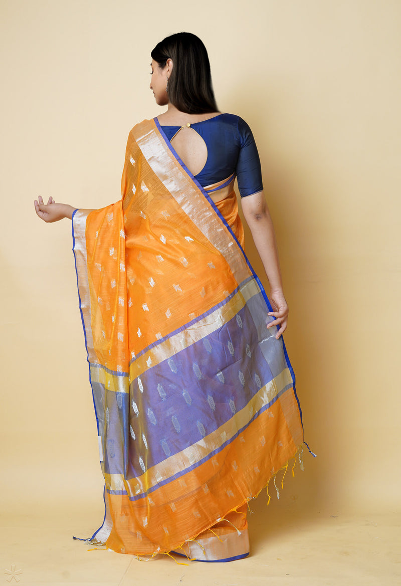 Turmeric Yellow  Bengal Linen Saree-UNM73218
