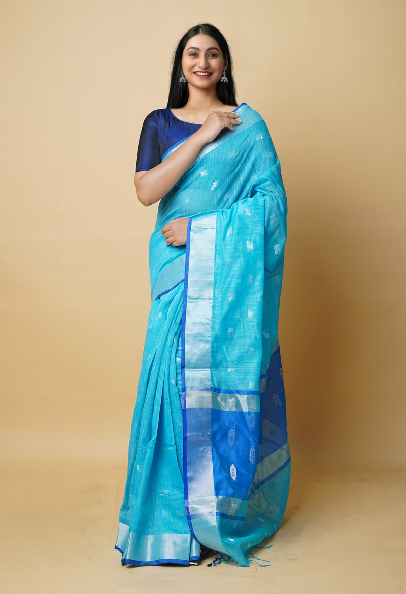 Blue  Bengal Linen Saree-UNM73219