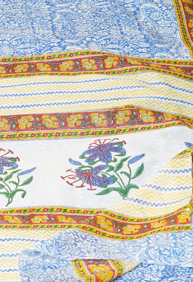Blue  Dyed Printed Kerala Cotton Silk Saree-UNM73224