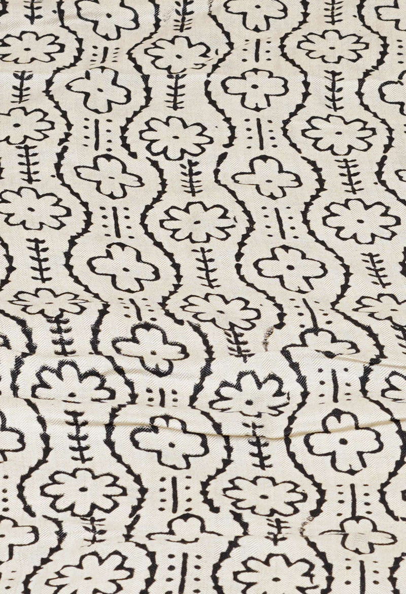 Ivory Pure  Bagru Printed Pashima Silk Saree-UNM73256