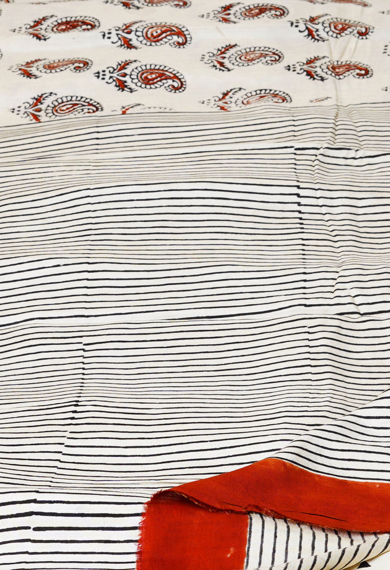 Ivory Pure  Bagru Printed Crepe Silk Saree-UNM73257