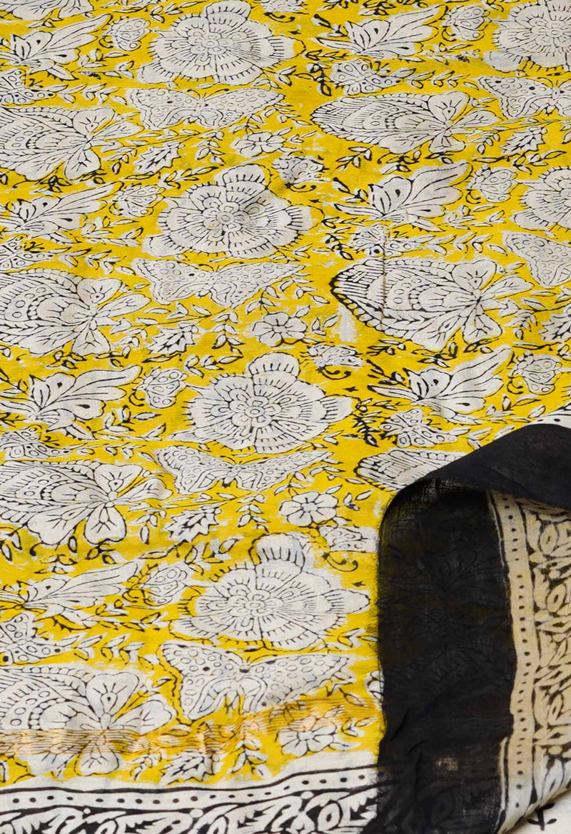 Ivory Pure  Bagru Printed Chanderi Sico Saree-UNM73258