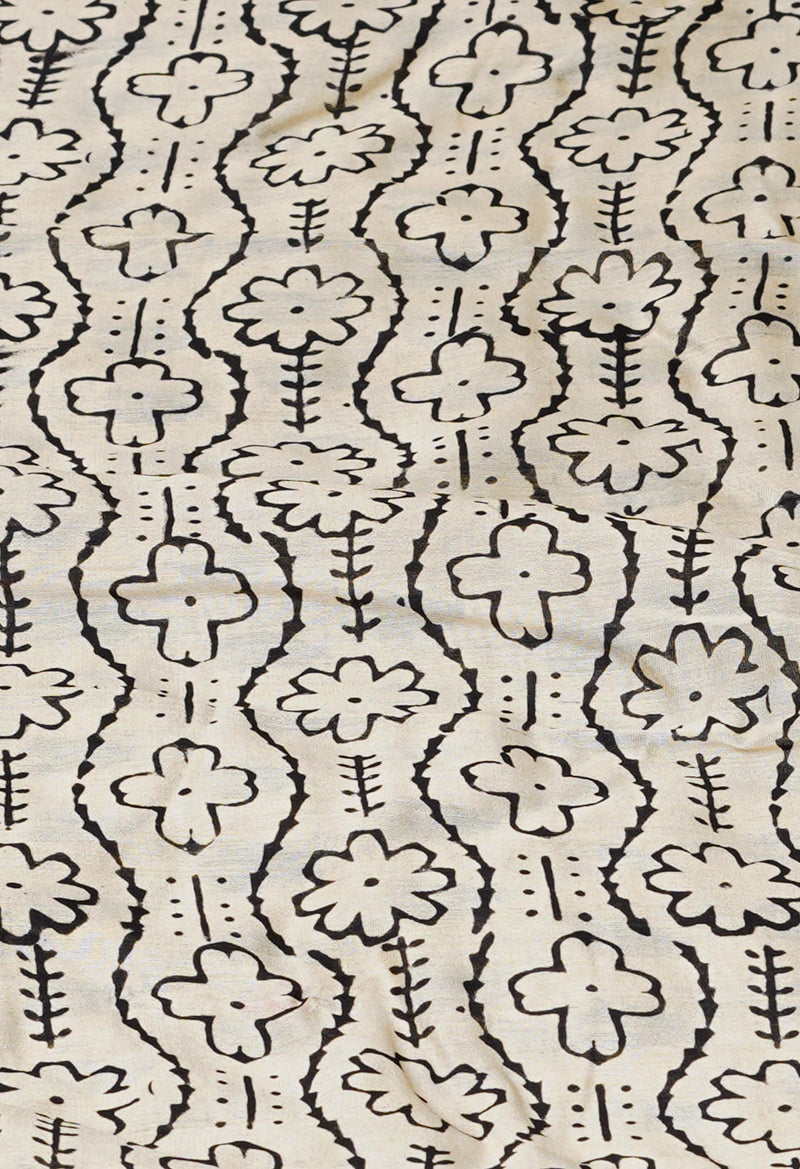 Ivory Pure  Bagru Printed Chanderi Sico Saree-UNM73258
