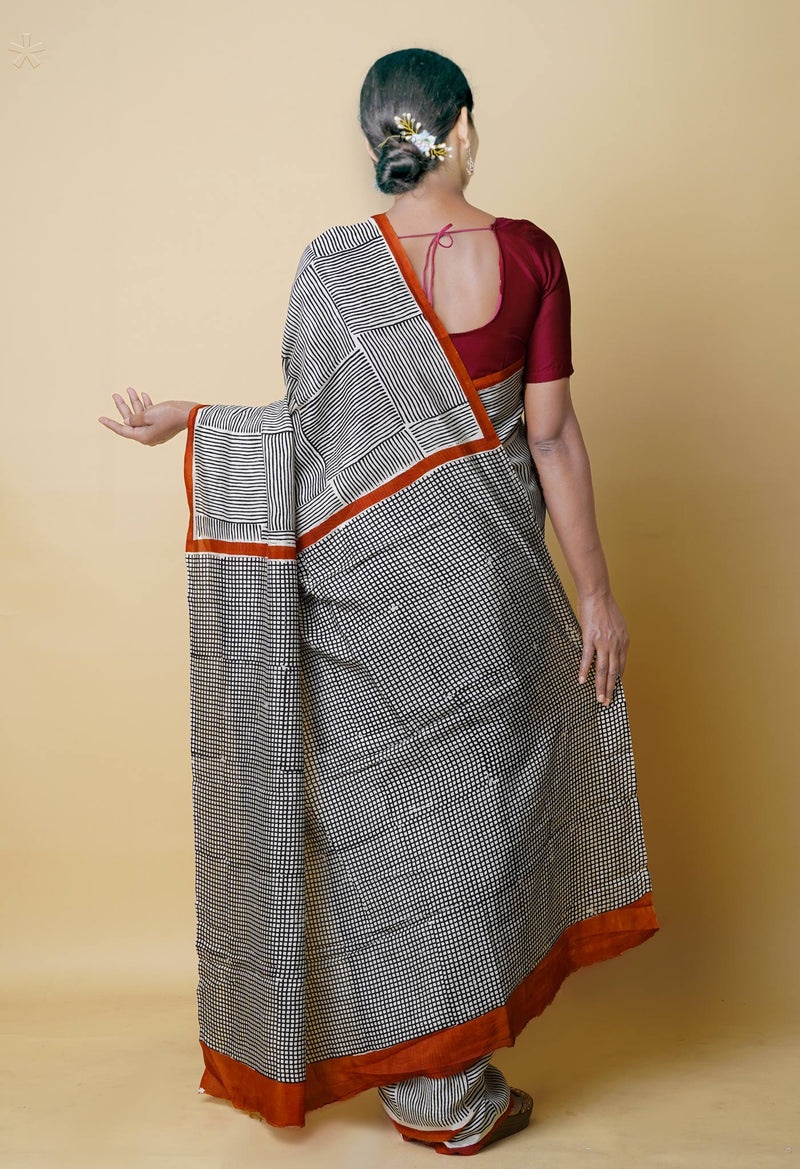 Ivory Pure  Bagru Printed Soft Silk Saree-UNM73261