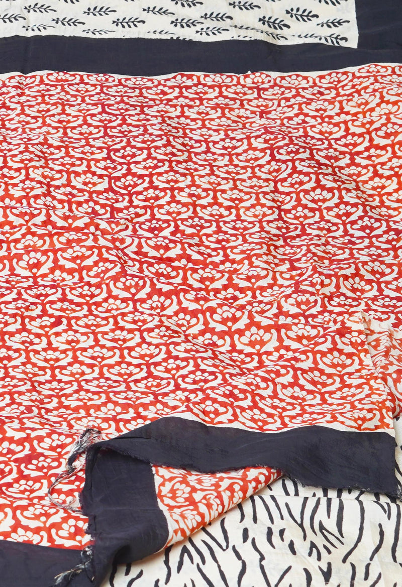 Ivory Pure  Bagru Printed Soft Silk Saree-UNM73263