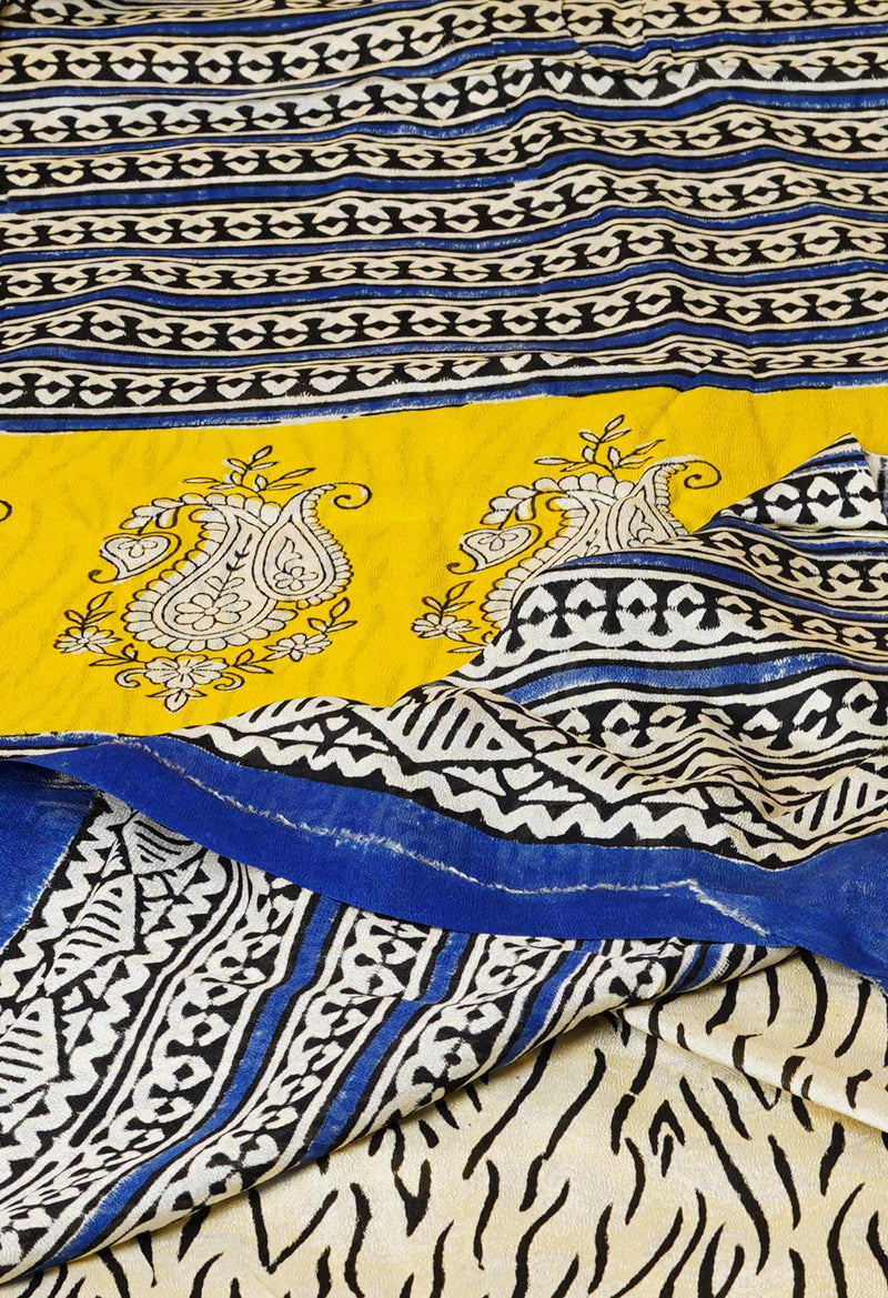 Yellow Pure  Bagru Printed Georgette Silk Saree-UNM73265