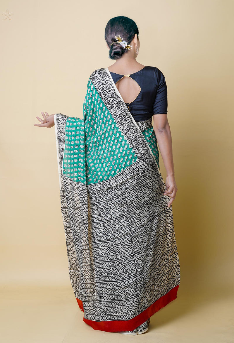 Green Pure  Bagru Printed Georgette Silk Saree-UNM73266