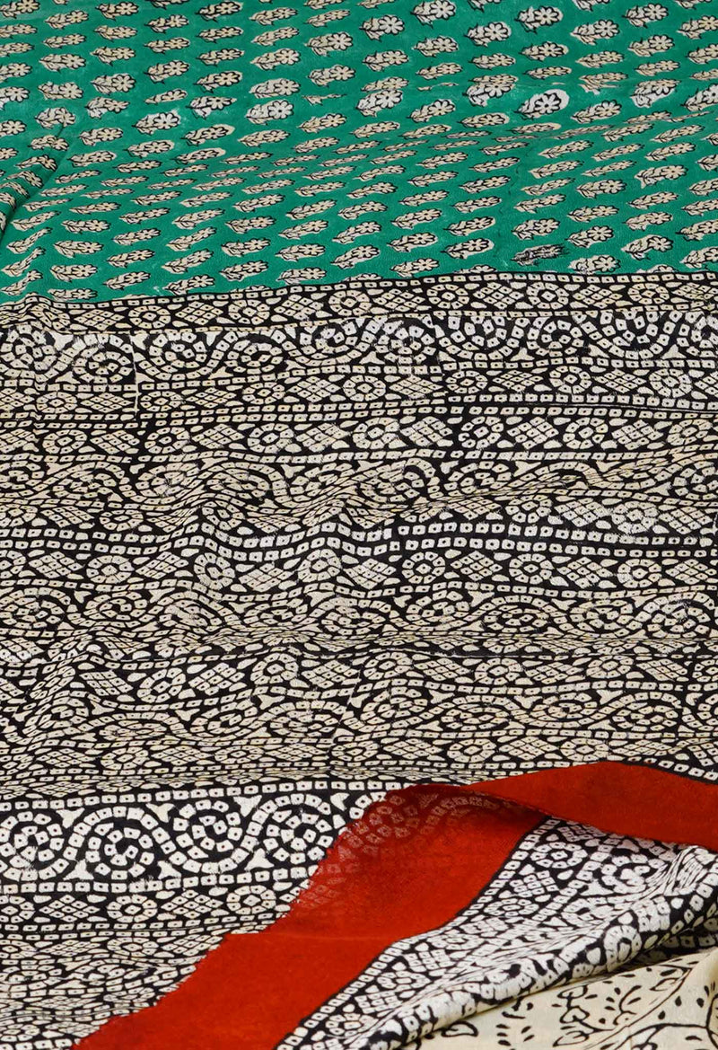 Green Pure  Bagru Printed Chiffon Silk Saree-UNM73268