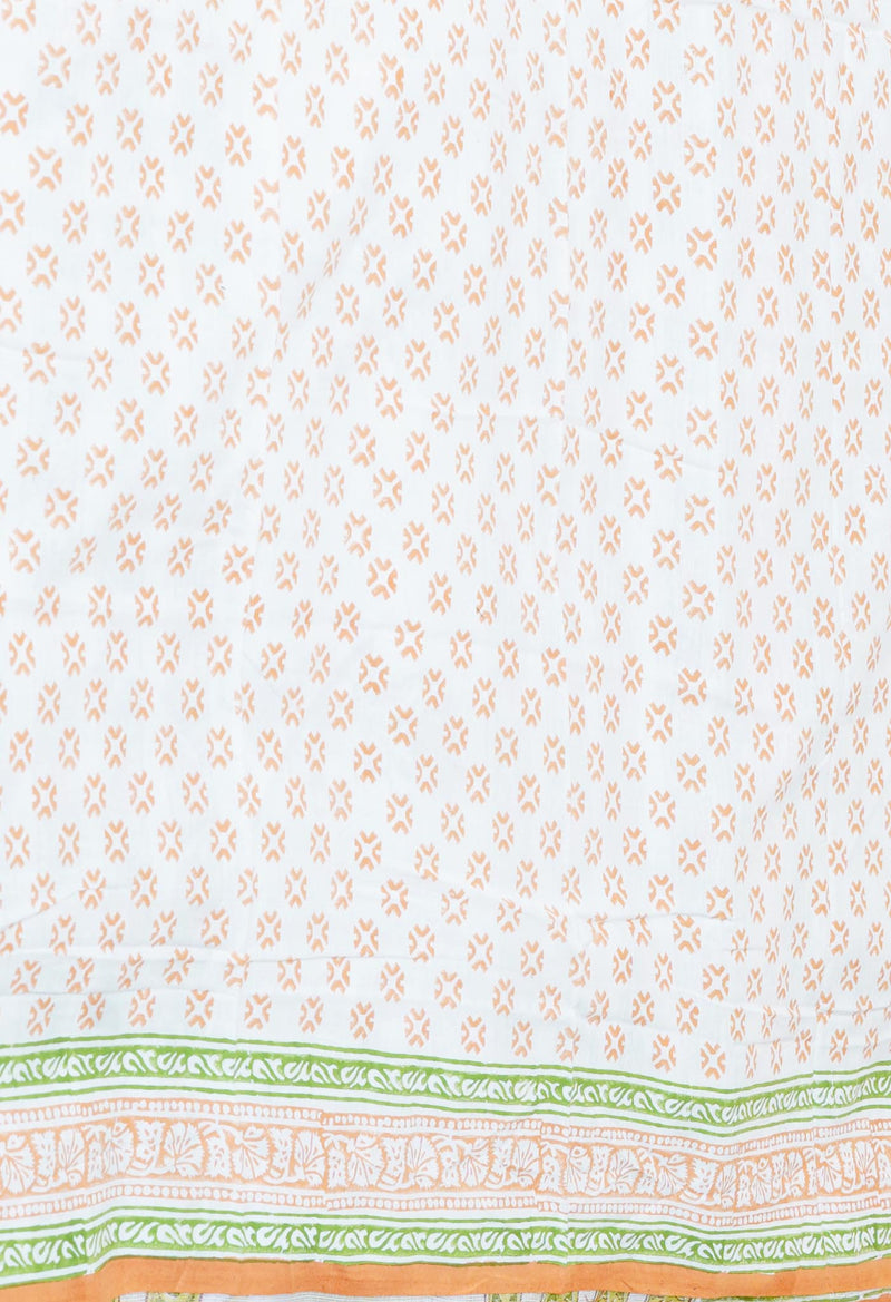 Green Pure  Block Printed Kota Cotton Saree With Cotton Blouse Piece-UNM73278