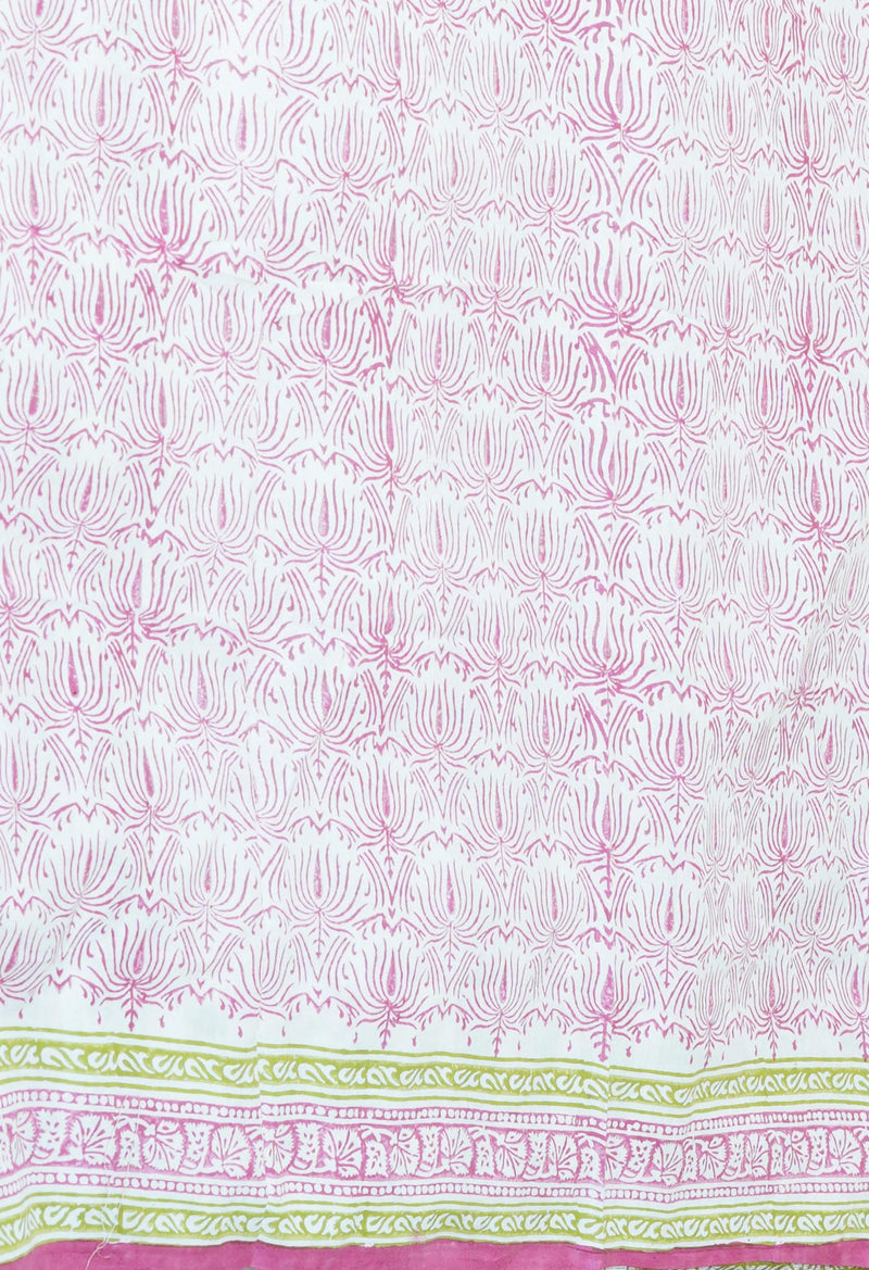 Cream Pure  Block Printed Kota Cotton Saree With Cotton Blouse Piece-UNM73279