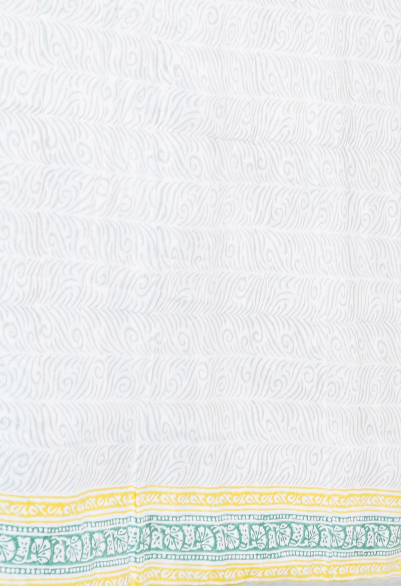 Yellow Pure  Block Printed Kota Cotton Saree With Cotton Blouse Piece-UNM73281