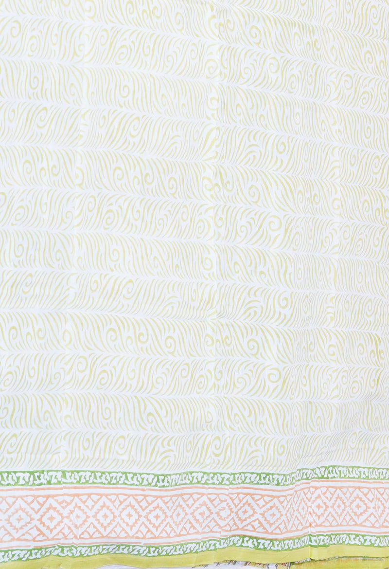 Orange Pure  Block Printed Kota Cotton Saree With Cotton Blouse Piece-UNM73282