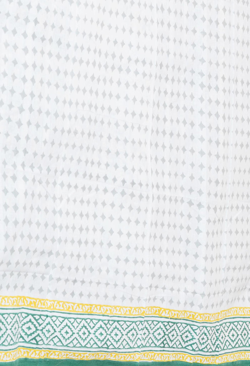 Grey Pure  Block Printed Kota Cotton Saree With Cotton Blouse Piece-UNM73289