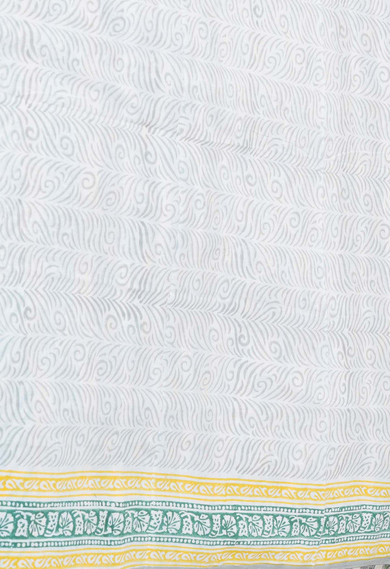 Yellow Pure  Block Printed Kota Cotton Saree With Cotton Blouse Piece-UNM73293