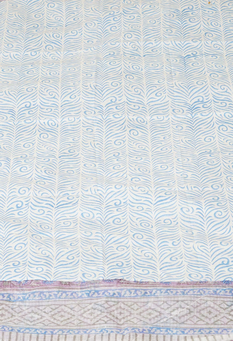 Purple Pure  Block Printed Kota Cotton Saree With Cotton Blouse Piece-UNM73295