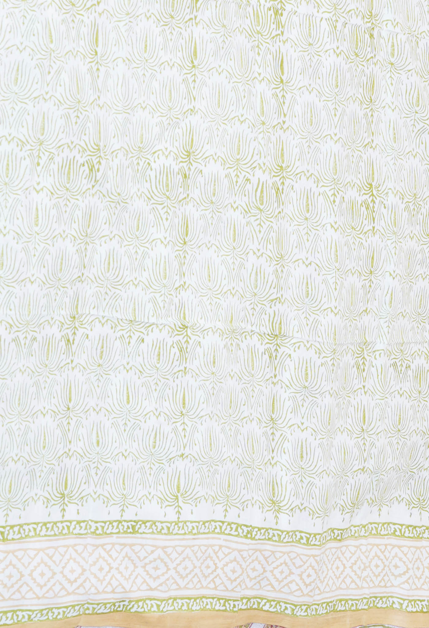 Cream Pure Block Printed Kota Cotton Saree With Cotton Blouse Piece