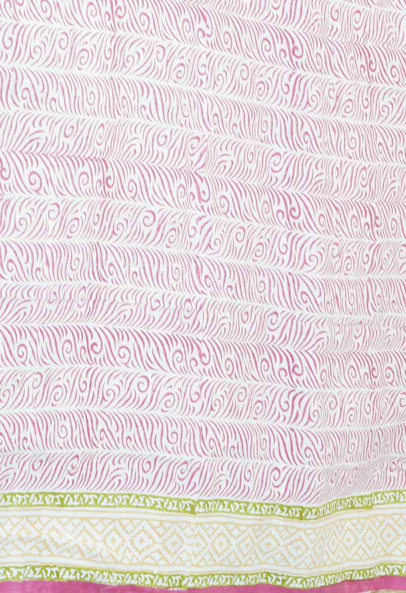 Cream Pure  Block Printed Kota Cotton Saree With Cotton Blouse Piece-UNM73300
