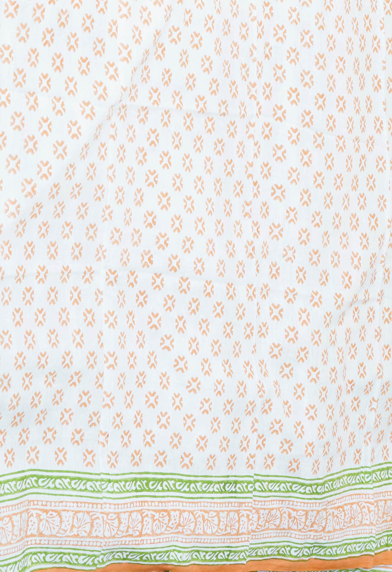 Green Pure  Block Printed Kota Cotton Saree With Cotton Blouse Piece-UNM73301