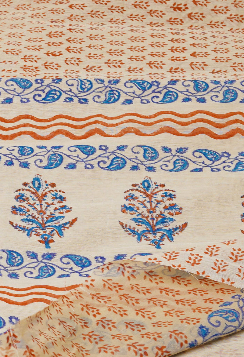 Cream Pure  Dyed Printed Chanderi Sico Saree-UNM73314