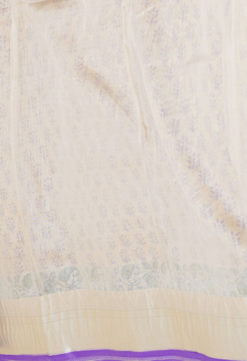 Cream Pure  Dyed Printed Chanderi Sico Saree-UNM73316