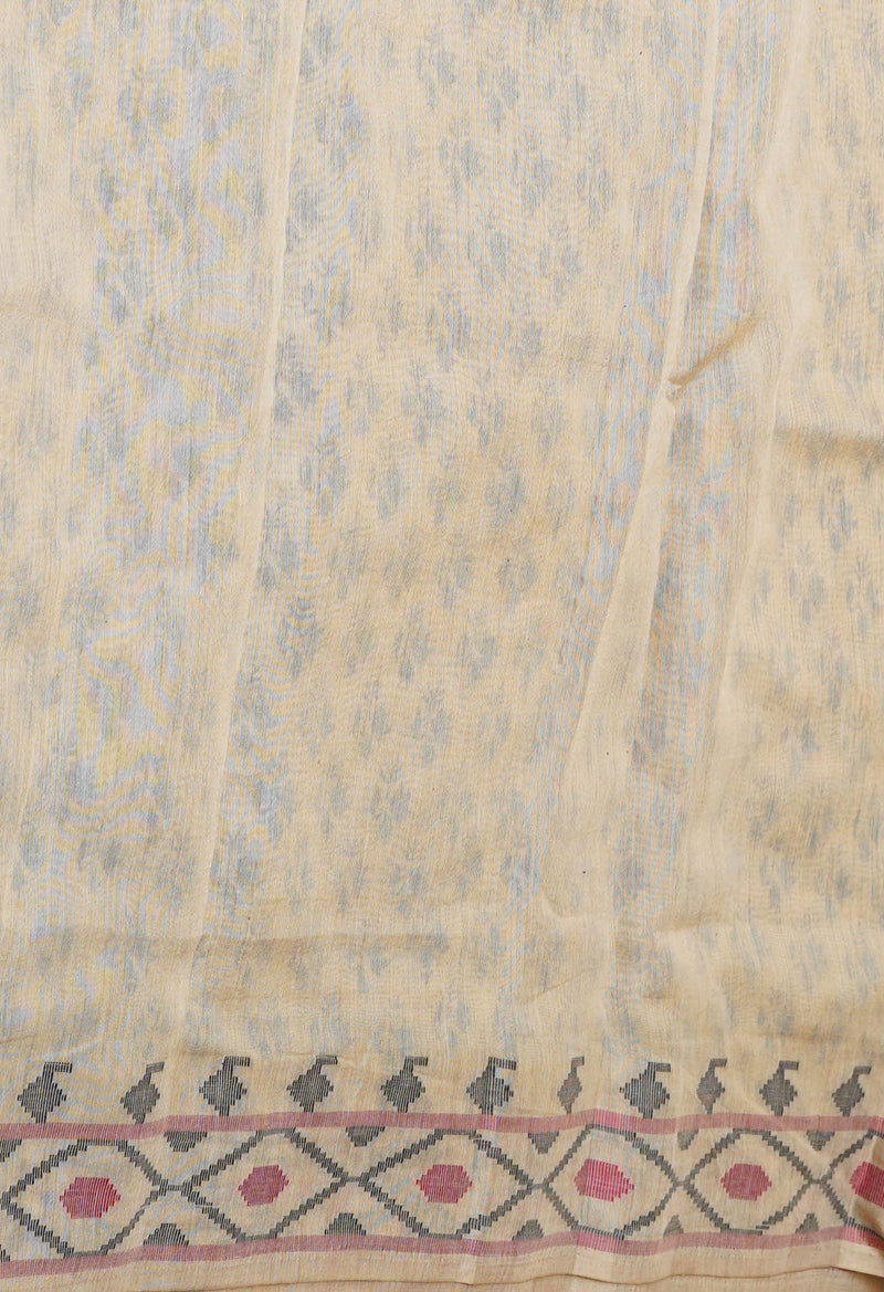 Cream Pure  Dyed Printed Chanderi Sico Saree-UNM73317