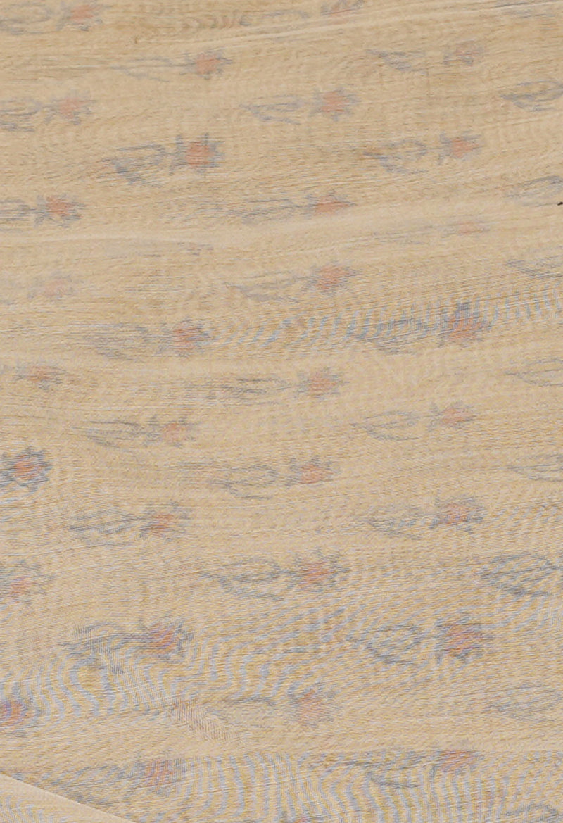 Cream Pure  Dyed Printed Chanderi Sico Saree-UNM73323