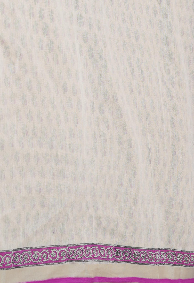 Cream Pure  Dyed Printed Chanderi Sico Saree-UNM73328