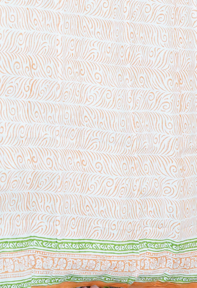 Green Pure  Block Printed Kota Cotton Saree With Cotton Blouse Piece-UNM73286