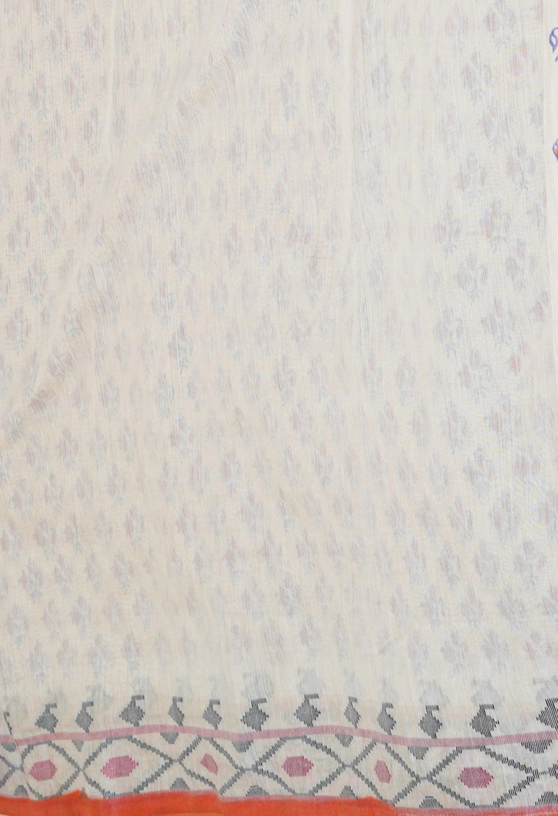 Cream Pure  Dyed Printed Chanderi Sico Saree-UNM73339