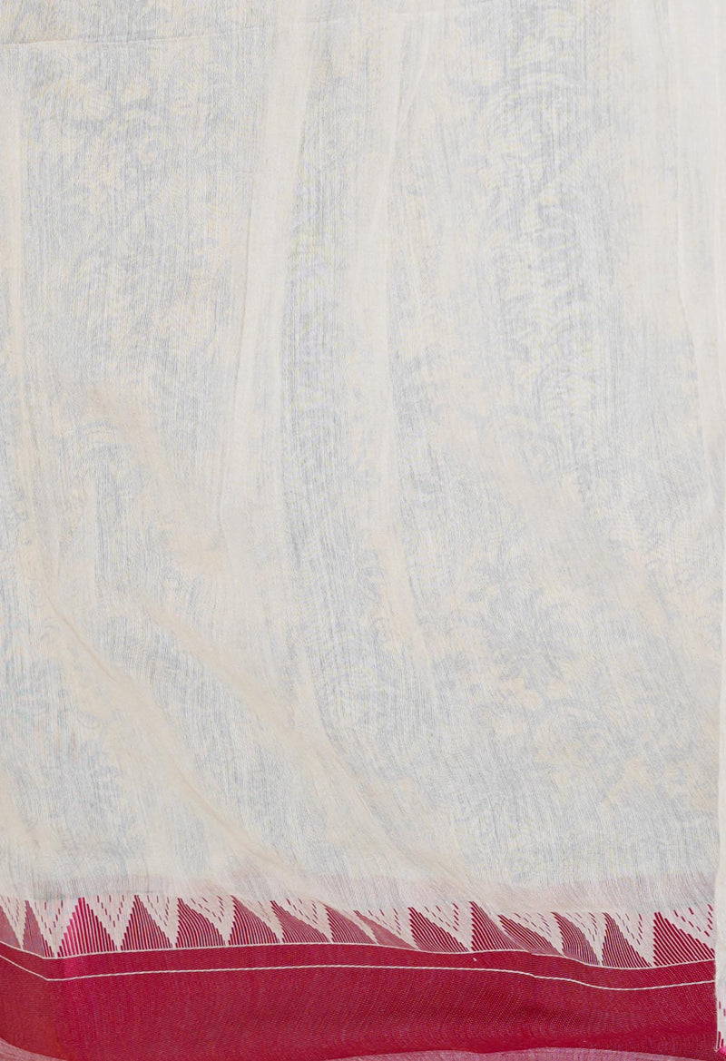 Cream Pure  Dyed Printed Chanderi Sico Saree-UNM73342