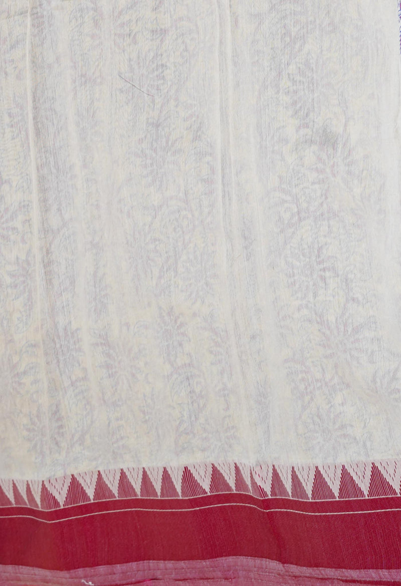 Cream Pure  Dyed Printed Chanderi Sico Saree-UNM73346